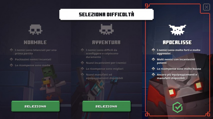 Minecraft Dungeons difficoltà