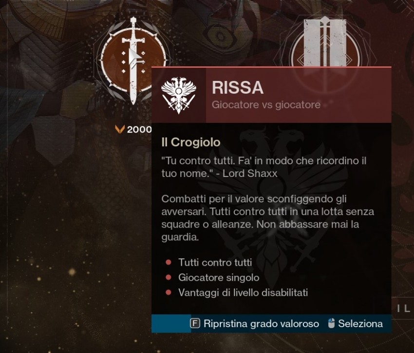 Destiny 2 guida ripristino valore crogiolo