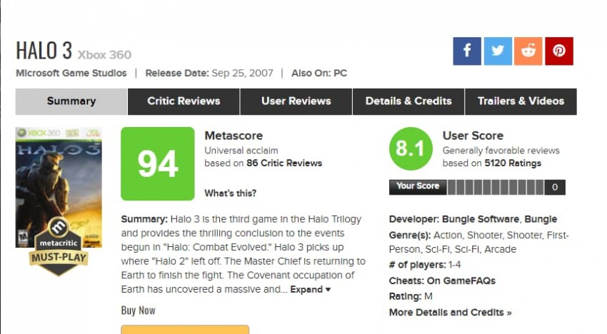 Halo 3 metascore